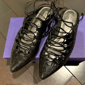 Stuart Weitzman lace up flats in black size 7.5